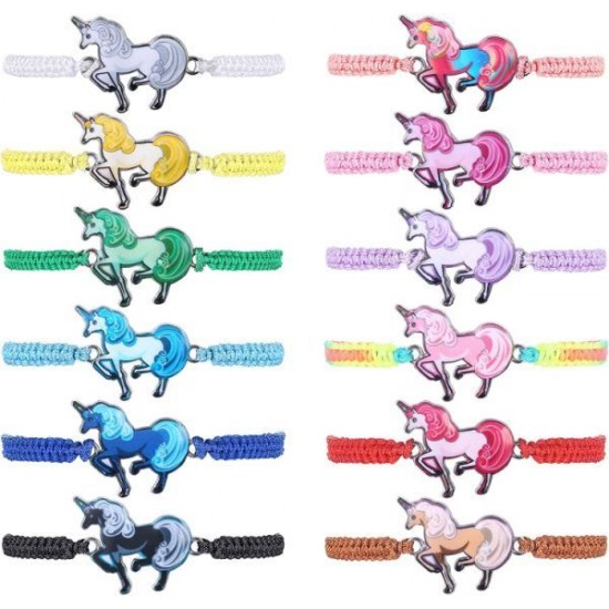 12pc Women Girl Unicorn Woven Friendship Bracelet Set For Party Favor Multicoloured Adjustable Bracelet 12pc Women Girl Unicorn Woven Friendship Bracelet Set For Party Favor Multicoloured Adjustable Bracelet
